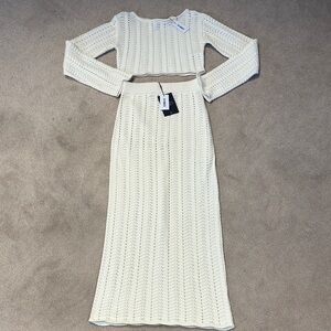 Chic Cream Knit Long Sleeve Dress Set